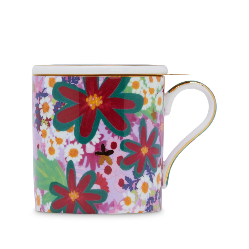 Boxed Bing Bang Bloom Mug W Gold Infuser Green Purple